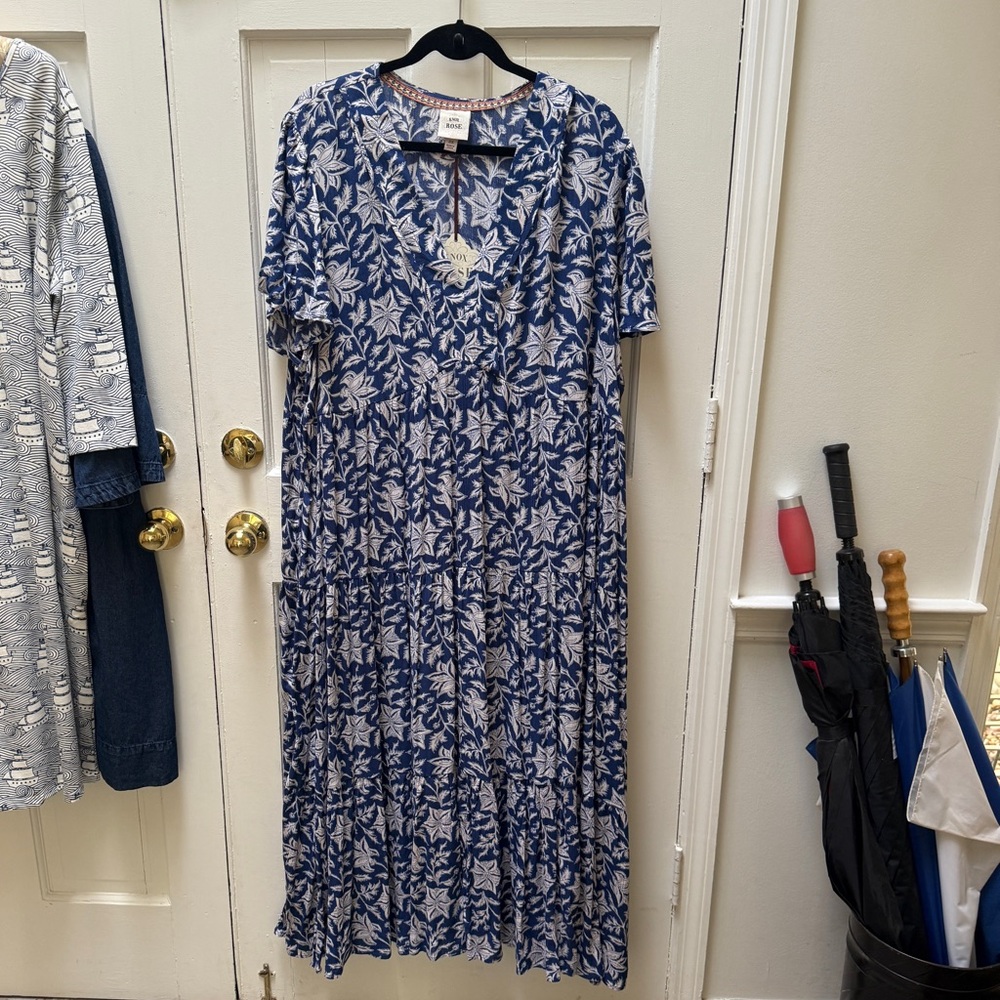 Knox Rose WOMENS 2X Blue Floral Maxi Dress